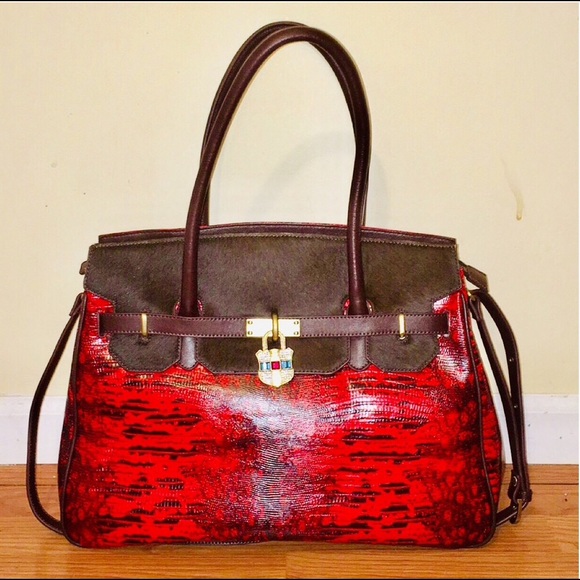 Sharif Handbags - Sharif + Heidi Daus Red Brown Jewel Lock Satchel